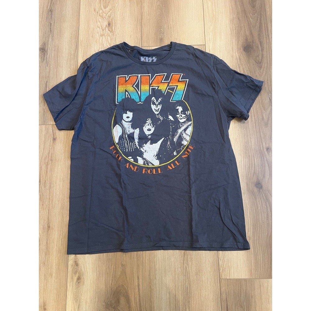 KISS Rock and Roll All Nite Band Graphic T-Shirt Men's XL Black Tour Style Tee